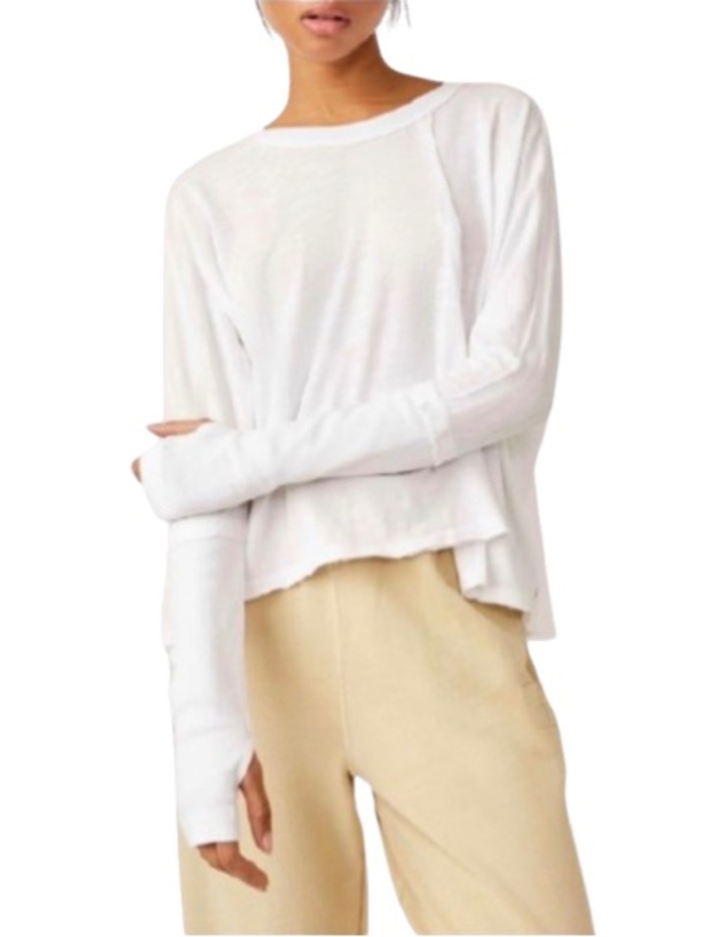 Free People Ten Laps Asymmetric White Long Sleeve Tee Size XS